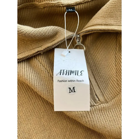 Athmile Womens M Brown Oversize Sweater Quarter Zip Casual - Picture 6 of 8